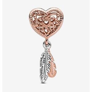 Dreamcatcher Heart Feathers Charm - Silver & Gold - Fits Most Bracelets